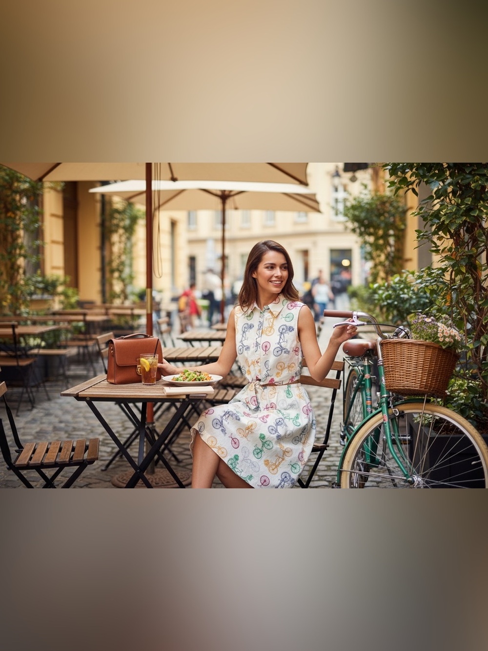 NWOT ModCloth White Midi Dress with Multicolor Bicycle Print - Picture 7 of 9